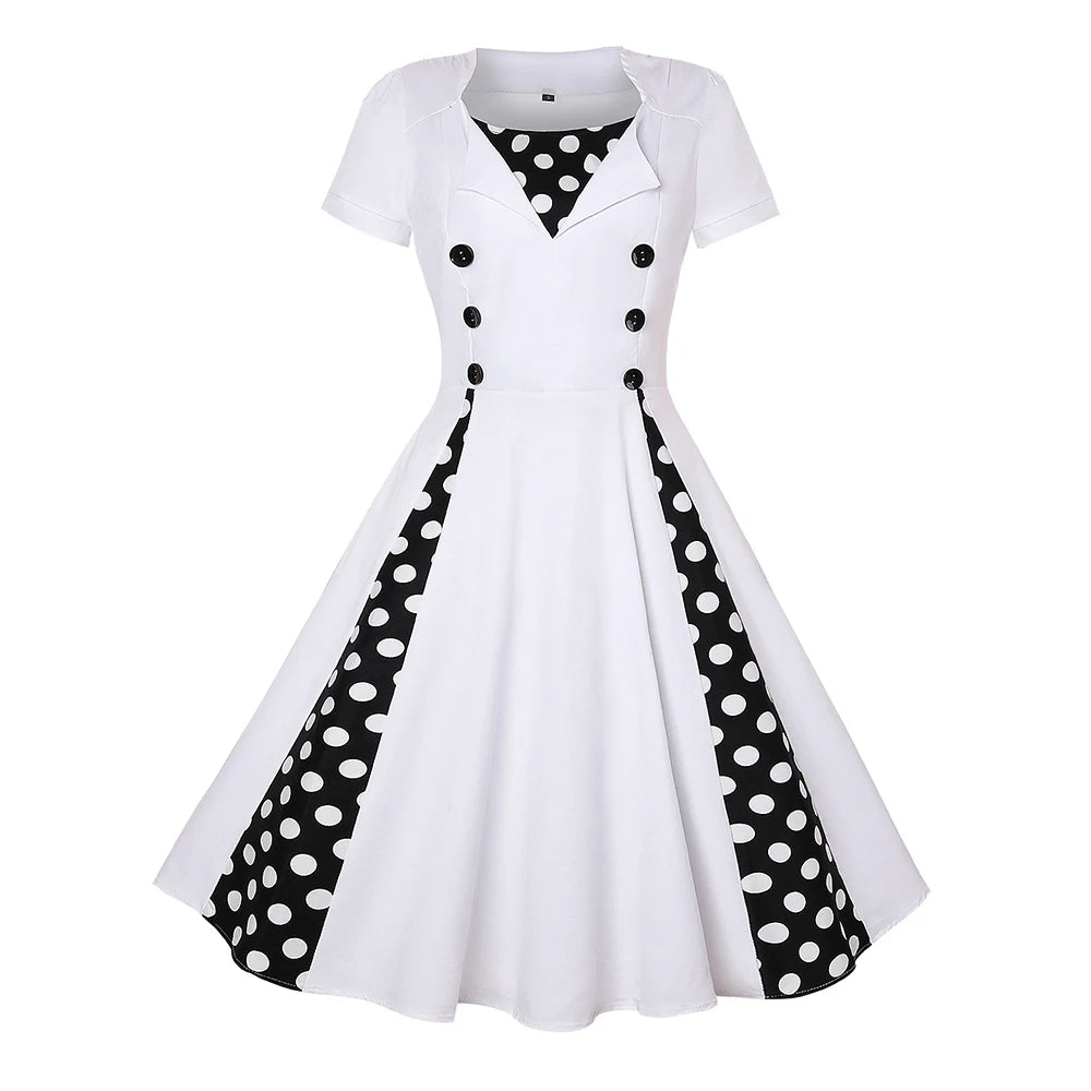 Robe vintage blanche à pois pin up