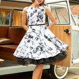 Robe a fleur noir et blanc année 50-60
