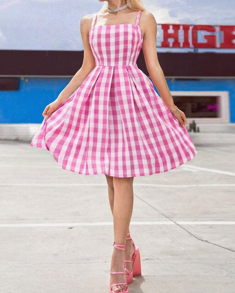 Robe barbie rose vichy vintage
