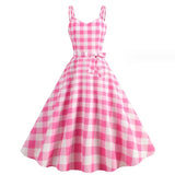 Robe barbie rose vichy vintage carreaux