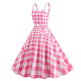 Robe barbie rose vichy vintage carreaux blanc