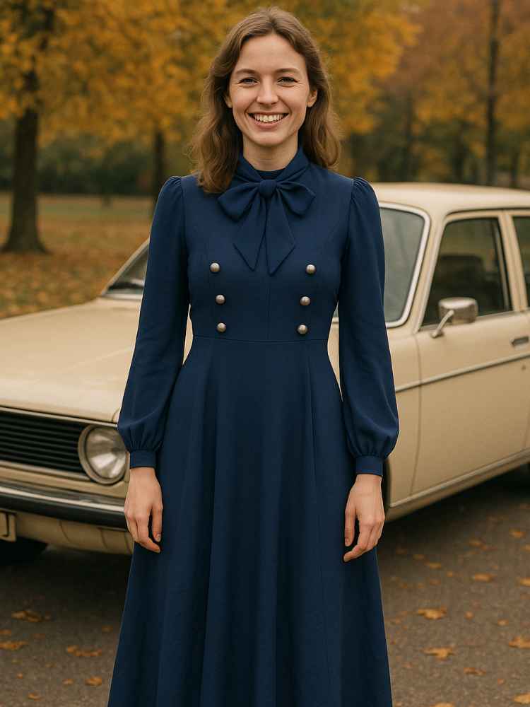 Robe bleu marine longue année 70