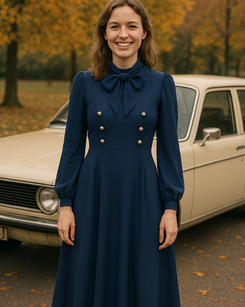 Robe bleu marine longue année 70