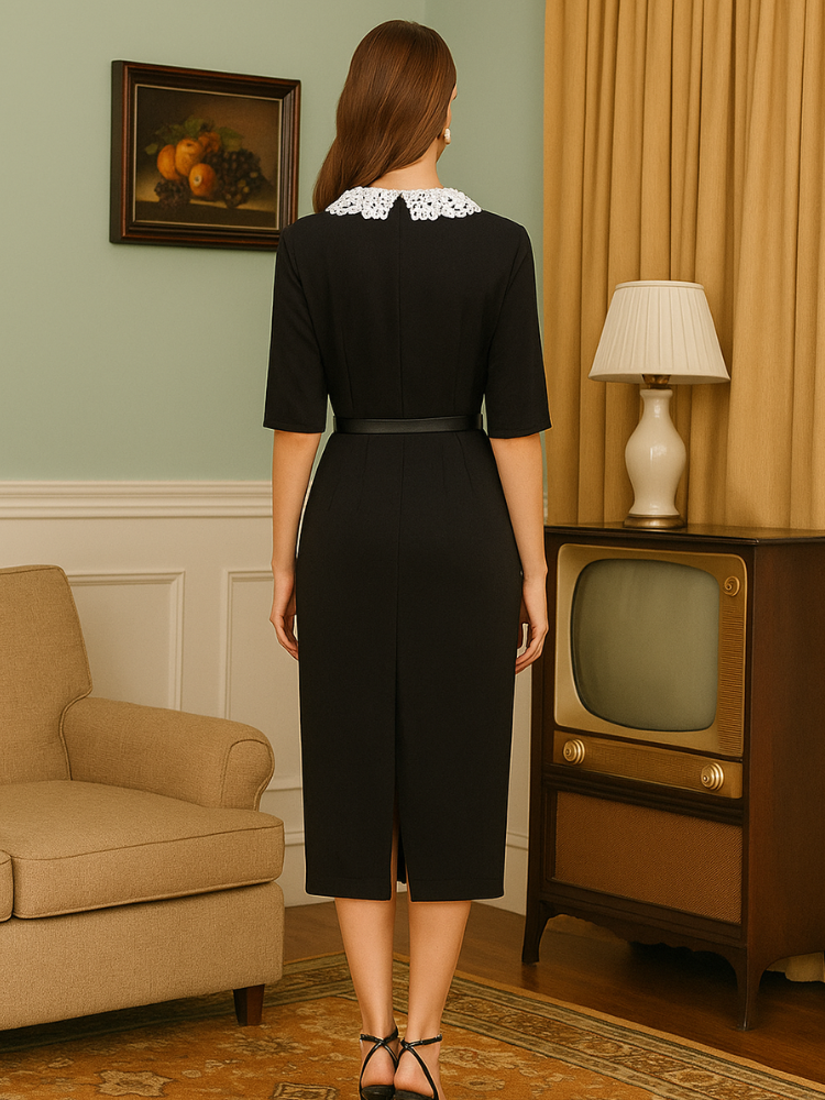 Robe fleurie vintage noir à dentelle