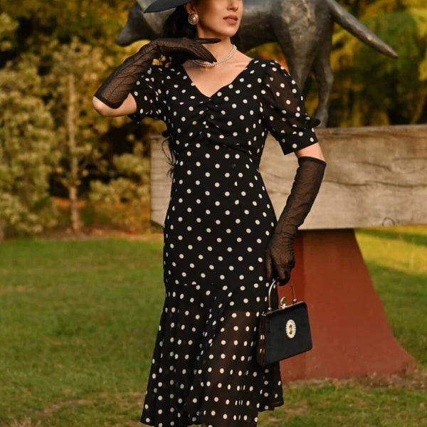 Robe noire à pois blanc pin up