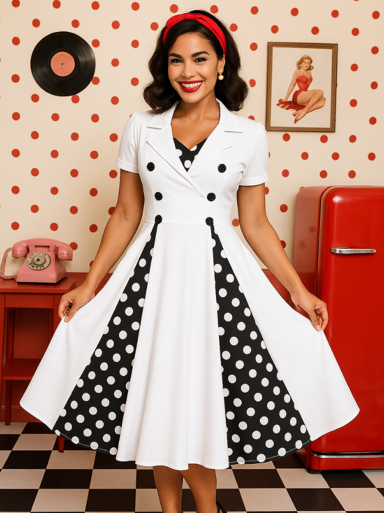 Robe vintage blanche à pois pin up