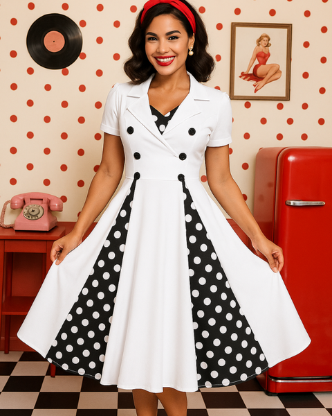 Robe vintage blanche à pois pin up