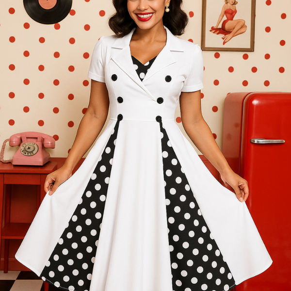Robe vintage blanche à pois pin up