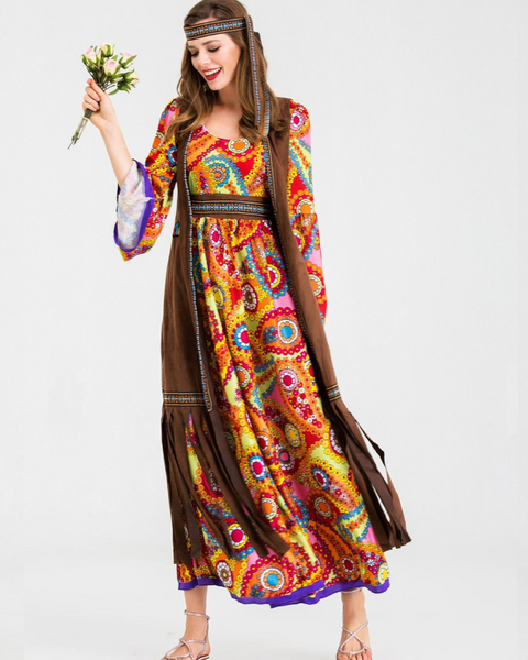 Robe hippie flower années 70