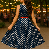 Robe vintage bleu à pois blanc