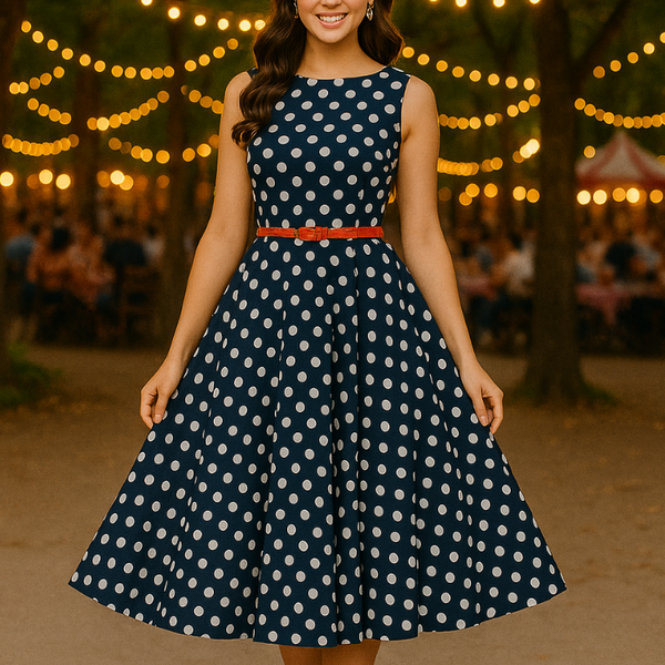 Robe vintage bleu à pois blanc