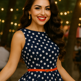 Robe vintage bleu à pois blanc