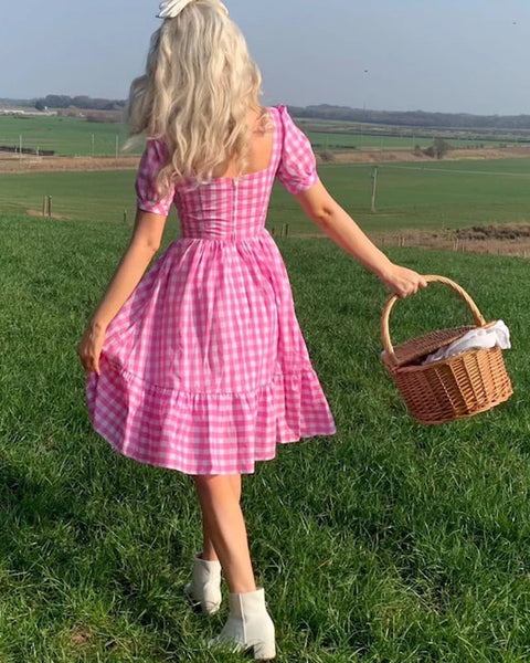 Robe vintage vichy rose guinguette