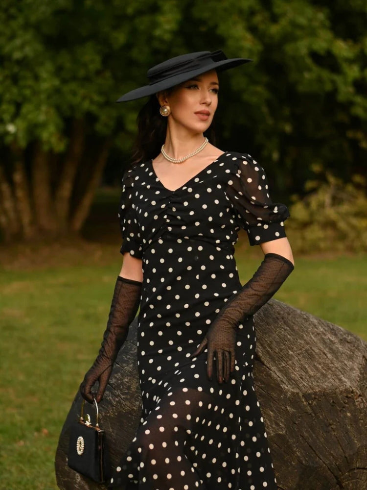 Robe noire à pois blanc pin up
