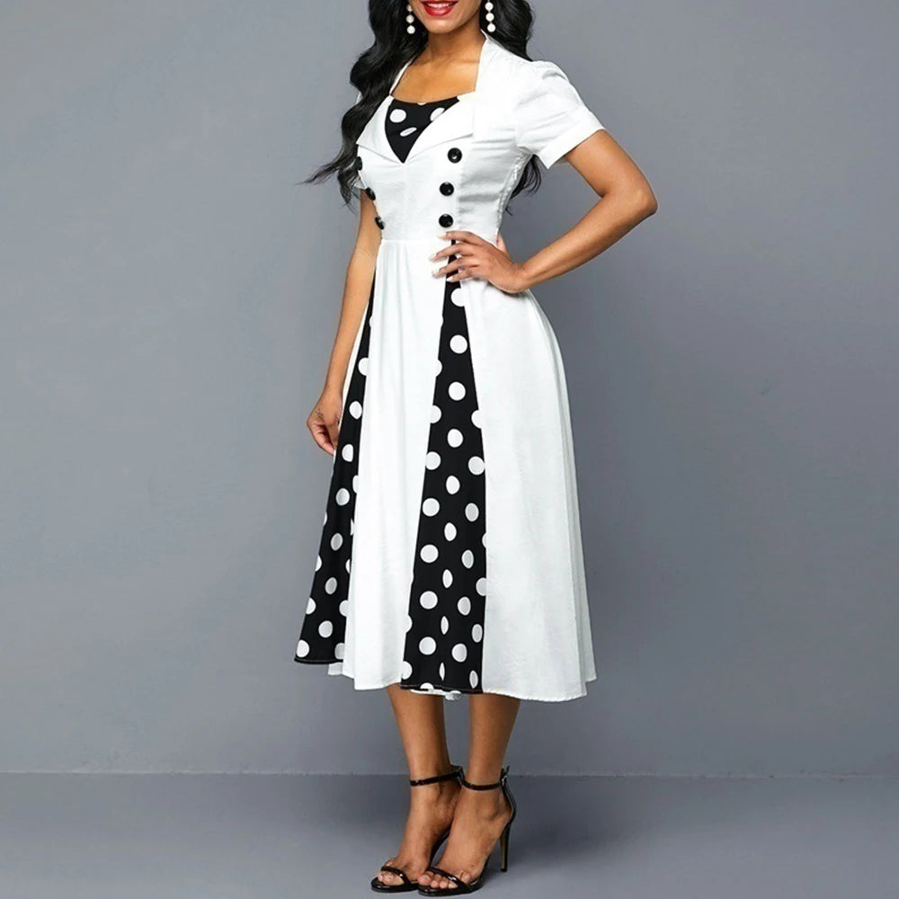 Robe vintage blanche à pois pin up