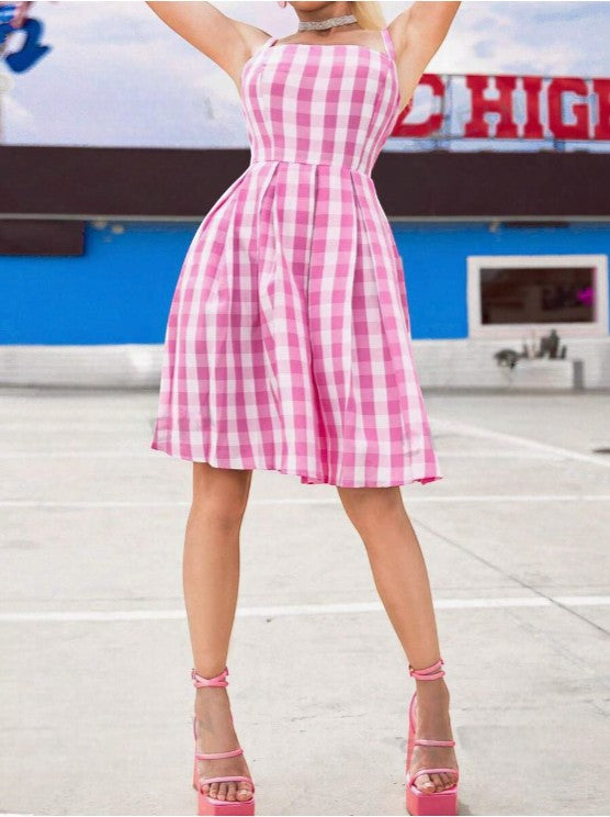 Robe barbie rose vichy vintage femme