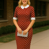 Robe bordeaux à pois col Claudine