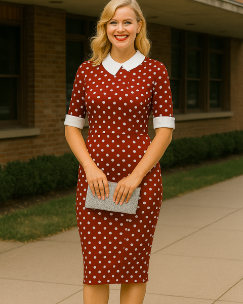 Robe bordeaux à pois col Claudine