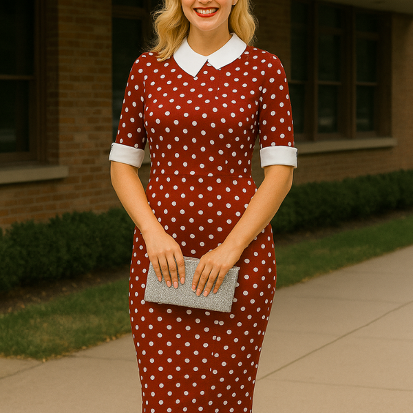 Robe bordeaux à pois col Claudine