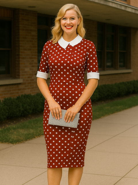 Robe bordeaux à pois col Claudine