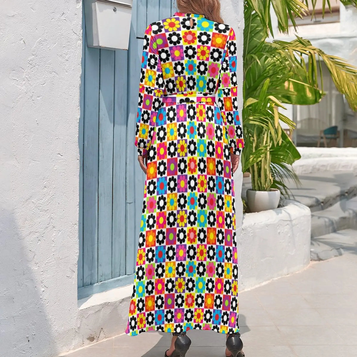 Robe à fleur année 70 de dos