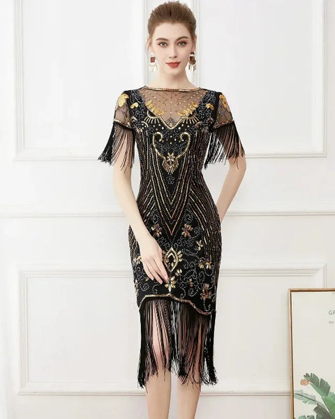 Robe Vintage Femme Années 50 60 Soirée Cocktail Mariage - Robe A-Ligne Élégante Manches Courtes