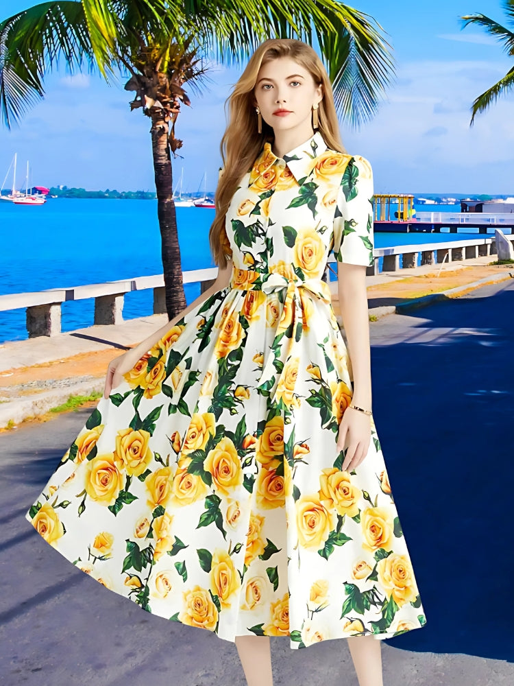 Robe jaune fleurie american vintage