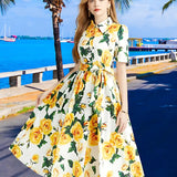 Robe jaune fleurie american vintage