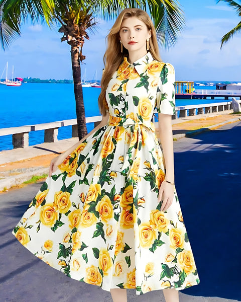 Robe jaune fleurie american vintage