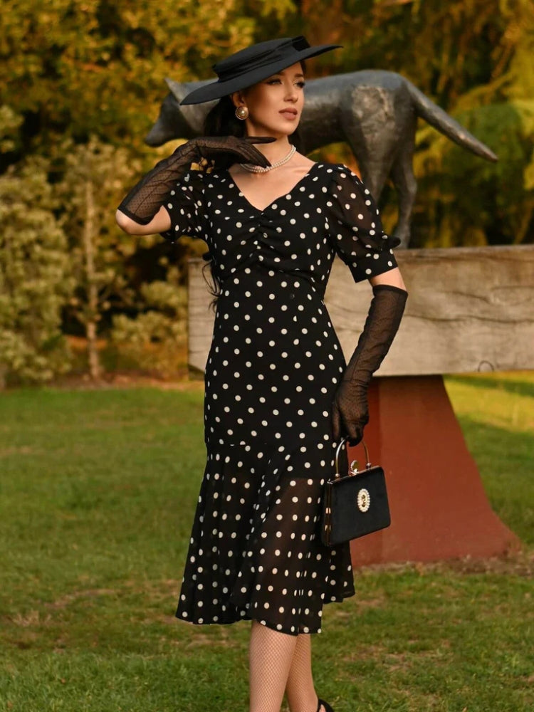 Robe noire à pois blanc pin up