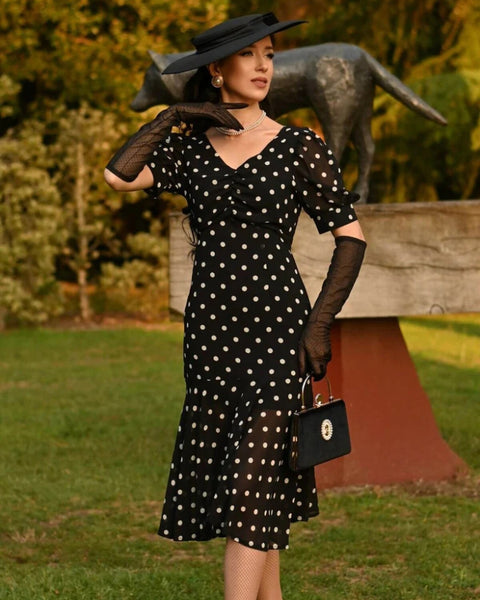 Robe noire à pois blanc pin up
