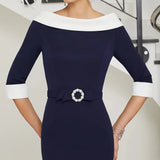 Robe vintage bleu années 60 marine femme