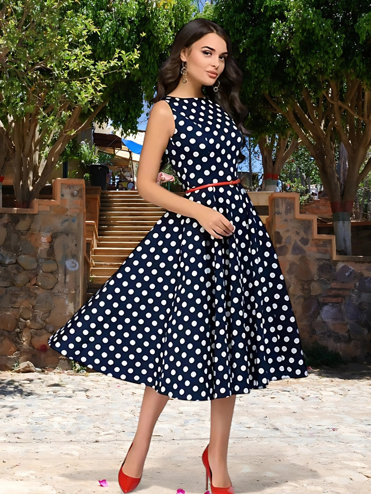 Robe vintage noire à pois blanc