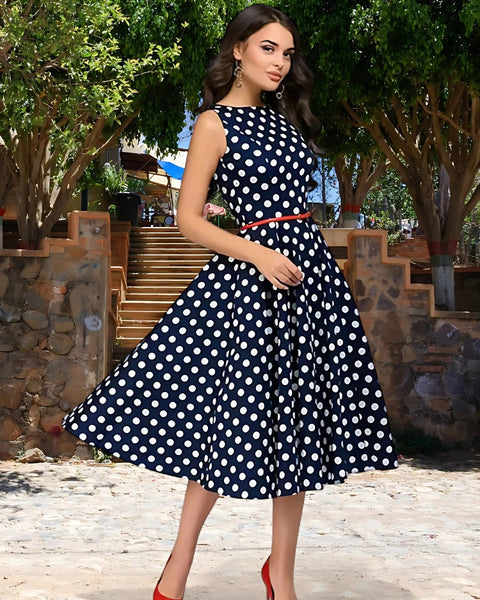 Robe vintage noire à pois blanc