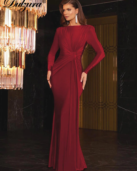 Dulzura Long Sleeves Shoulder Pad Ruched Maxi Dress Solid Elegant Prom Evening Party Long Dress Women’S Autumn Winter Outfit