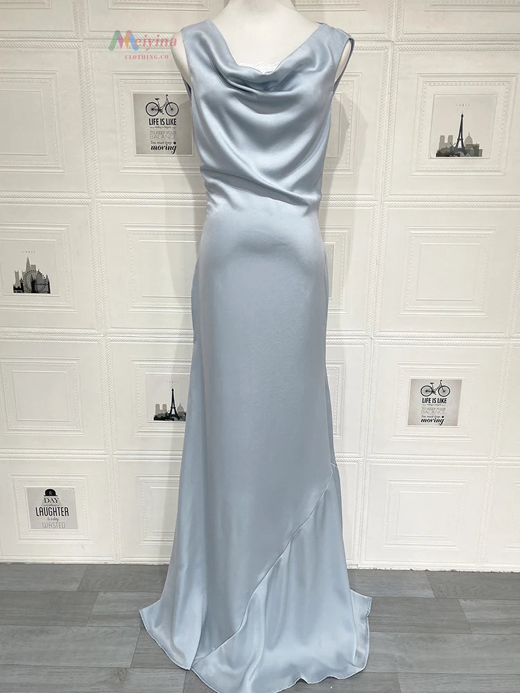 Mozision Elegant Satin Cowl Neck Sexy Maxi Dress Women Fashion Sleeveless Backless Bodycon Slip Club Party Long Dress Female