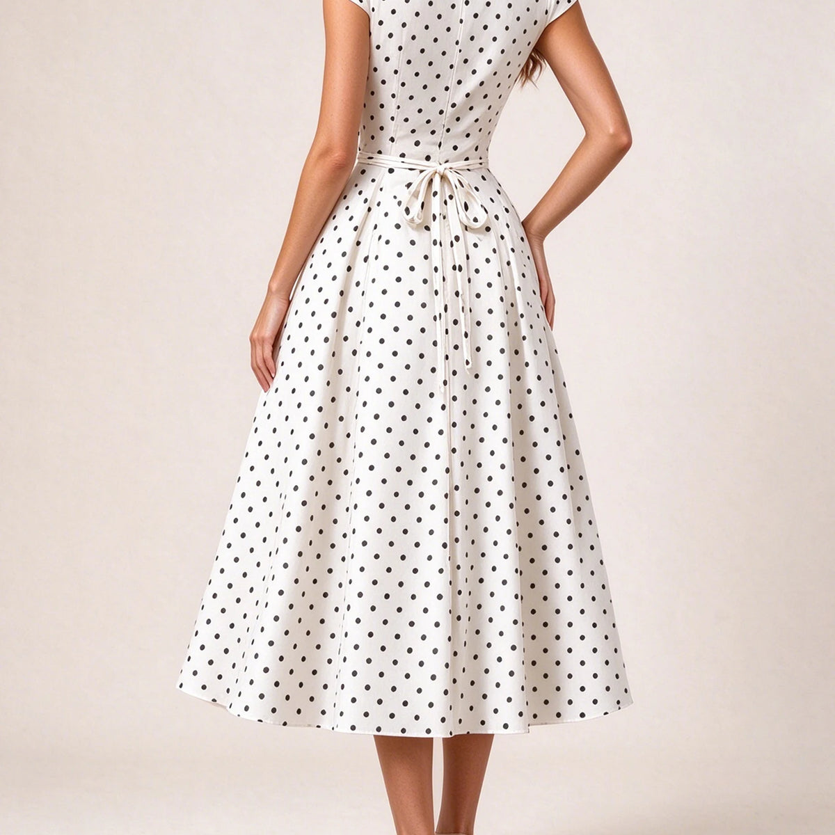 Women Polka Dot Chiffon Midi Dress Square Neck Puff Sleeve Pleated A-Line Dress Casual Summer Elegant Dresses Y2k Streetwear New