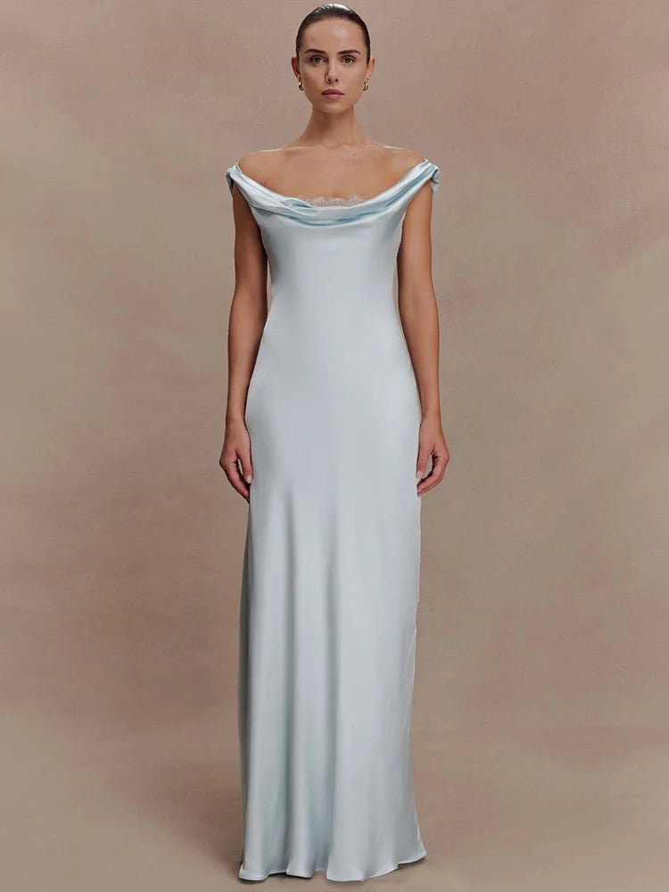 Mozision Elegant Satin Cowl Neck Sexy Maxi Dress Women Fashion Sleeveless Backless Bodycon Slip Club Party Long Dress Female