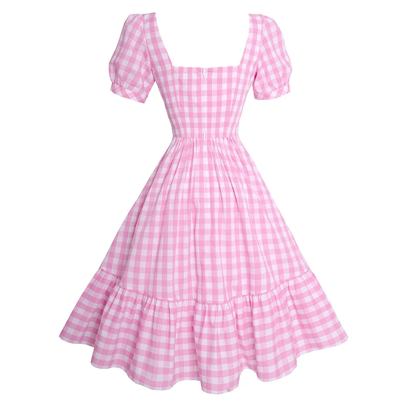 Robe vintage vichy rose guinguette