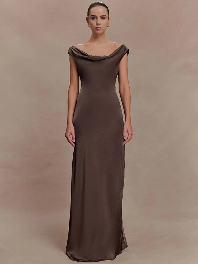 Mozision Elegant Satin Cowl Neck Sexy Maxi Dress Women Fashion Sleeveless Backless Bodycon Slip Club Party Long Dress Female