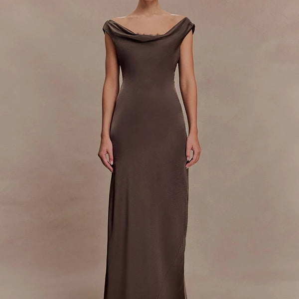 Mozision Elegant Satin Cowl Neck Sexy Maxi Dress Women Fashion Sleeveless Backless Bodycon Slip Club Party Long Dress Female