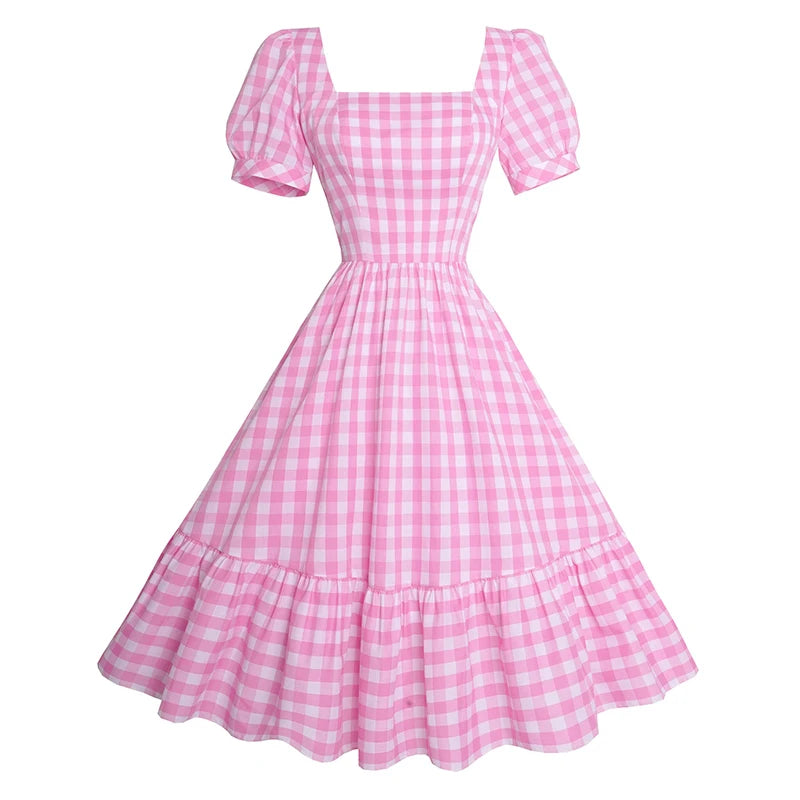 Robe vintage vichy rose guinguette