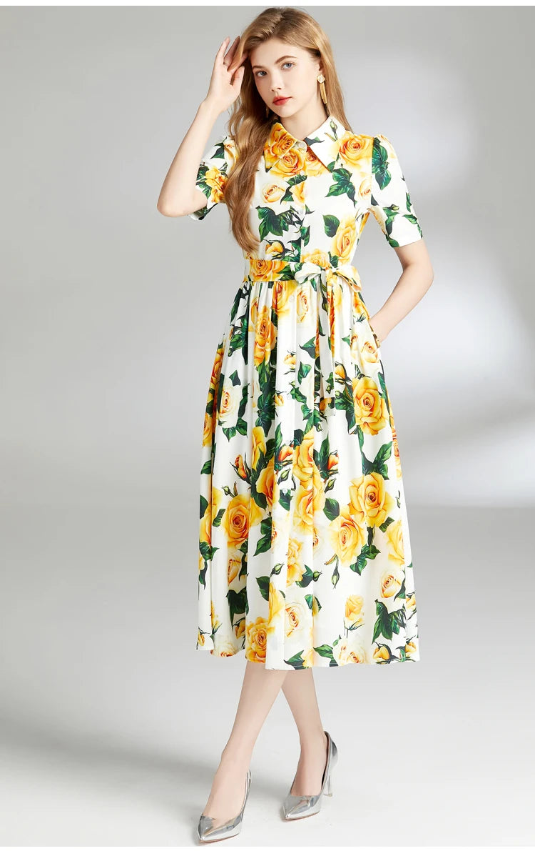 Robe jaune fleurie american vintage