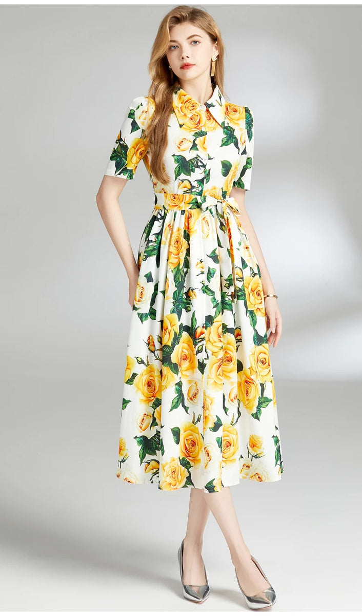 Robe jaune fleurie american vintage