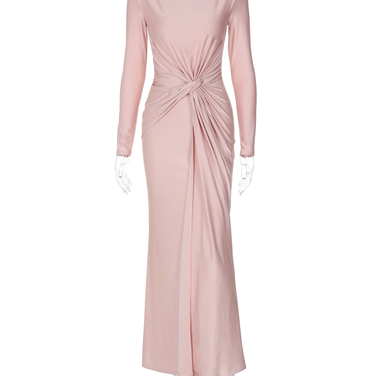 Dulzura Long Sleeves Shoulder Pad Ruched Maxi Dress Solid Elegant Prom Evening Party Long Dress Women’S Autumn Winter Outfit