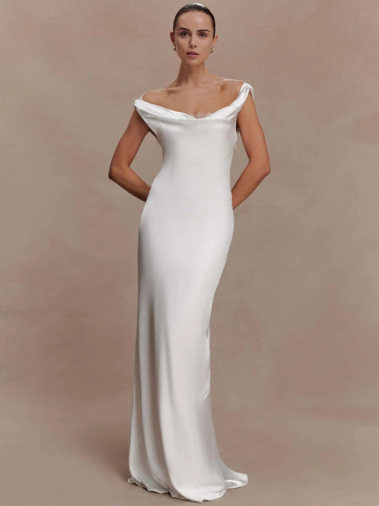 Mozision Elegant Satin Cowl Neck Sexy Maxi Dress Women Fashion Sleeveless Backless Bodycon Slip Club Party Long Dress Female