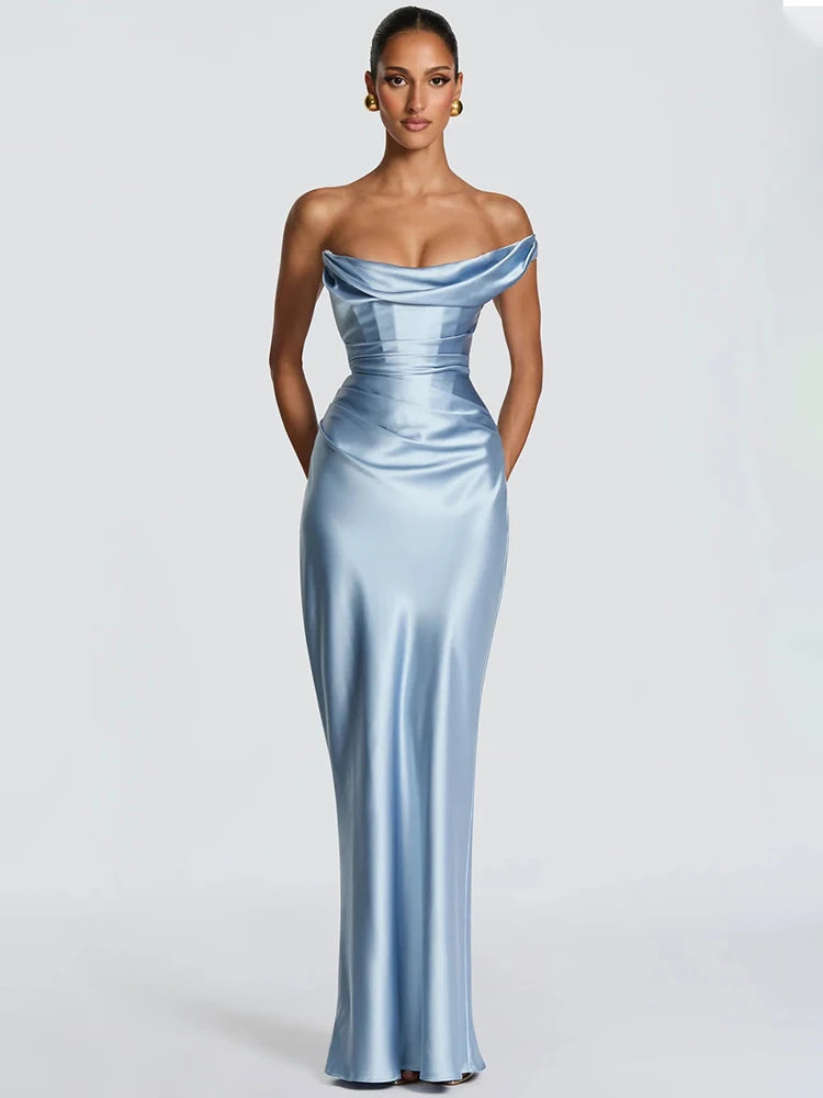 Mozision Elegant Satin One Shoulder Evening Dress Women Cowl Neck Sleeveless Bodycon Maxi Dress 2026 Spring Summer Party Gowns