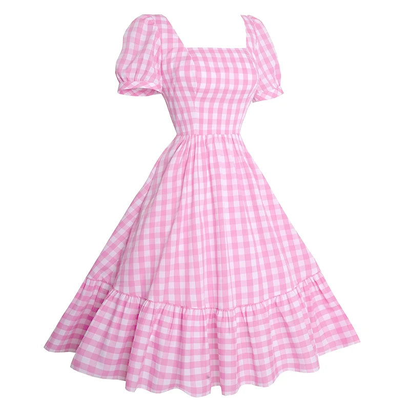 Robe vintage vichy rose guinguette