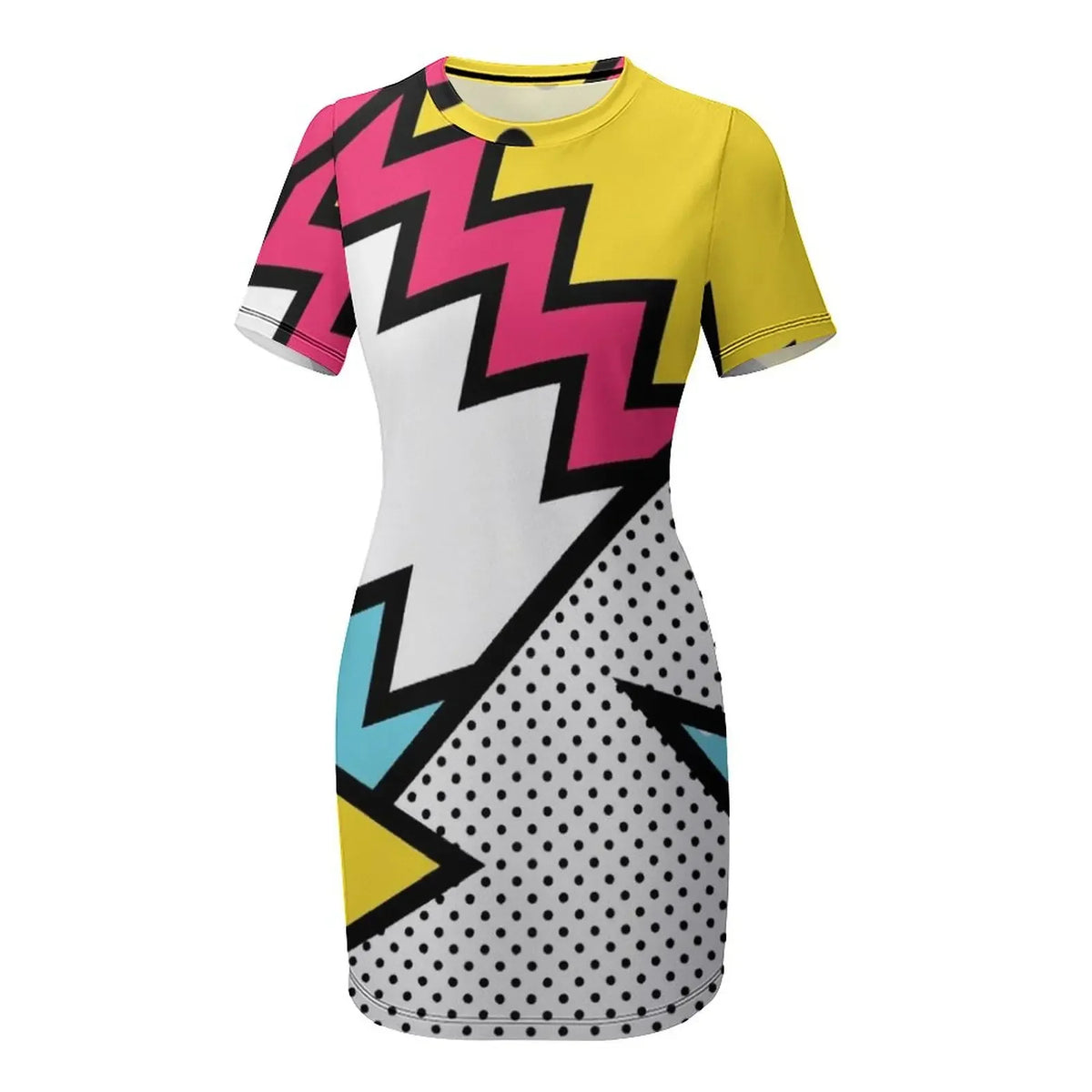 ZigZag 80s Memphis Pattern Short-Sleeved Dress elegant chic women dresses promotion Woman fashion Long dress woman Dress