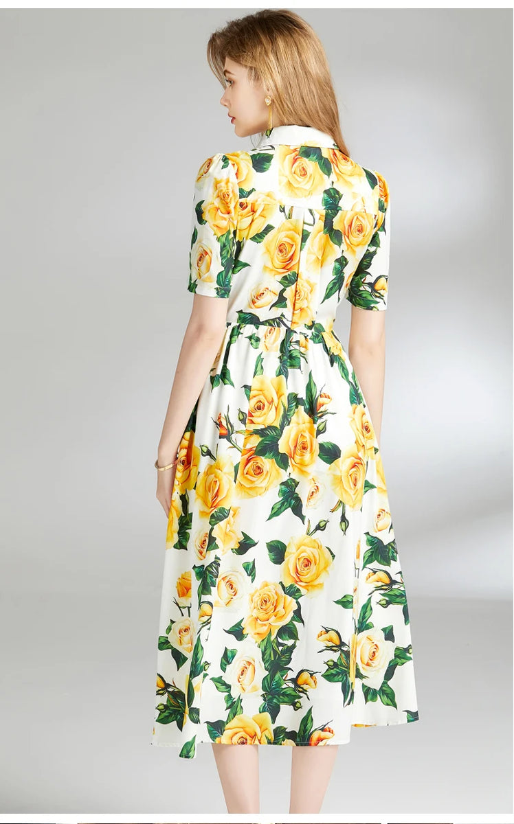 Robe jaune fleurie american vintage